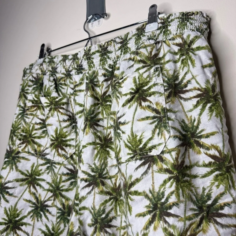 BRIGGS Tropical Linen Blend Beachy Boho Drawstring Tassel Stretchy Flowy Shorts